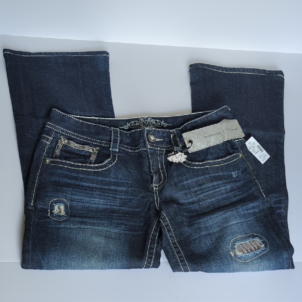 Maurice’s Premium Jeans Women 11/12 Reg Distressed Large Stitching New with Tags